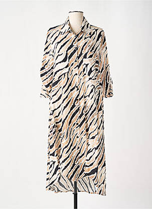 Robe mi-longue manches 3/4 manches 3/4 beige PLEASE femme