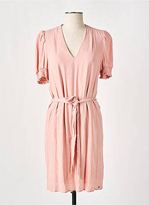 Robe mi-longue tissage crêpe manches courtes rose LES P'TITES BOMBES femme