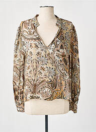 Blouse légère et transparente manches longues marron PLEASE femme