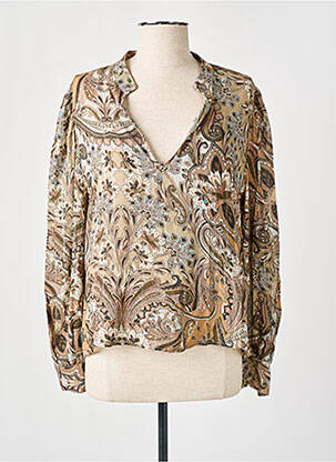 Blouse poignets boutonnés avec fente manches longues marron PLEASE femme