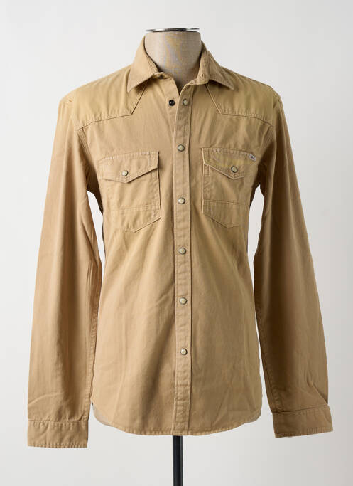 Chemise manches longues beige JACK & JONES pour homme