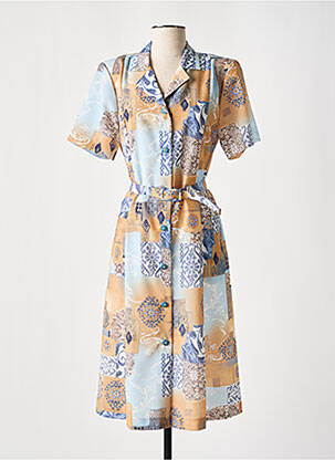 Robe mi-longue coupe évasée manches courtes beige GEVANA femme