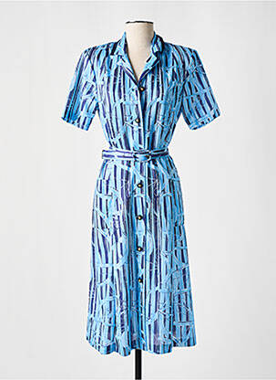 Robe mi-longue imprimé fantaisie manches courtes bleu GEVANA femme