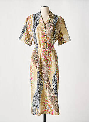 Robe mi-longue tissage crêpe manches courtes beige GRIFFON femme