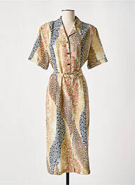 Robe mi-longue tissage crêpe manches courtes beige GRIFFON femme