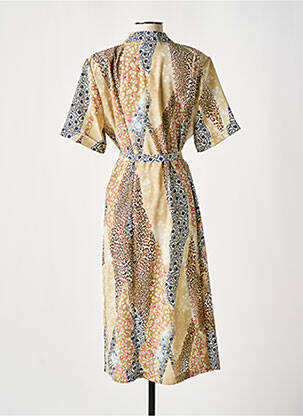 Robe mi-longue tissage crêpe manches courtes beige GRIFFON femme