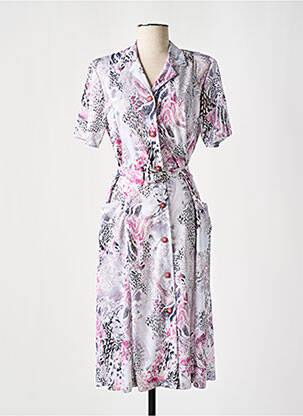 Robe mi-longue coupe évasée manches courtes gris GEVANA femme