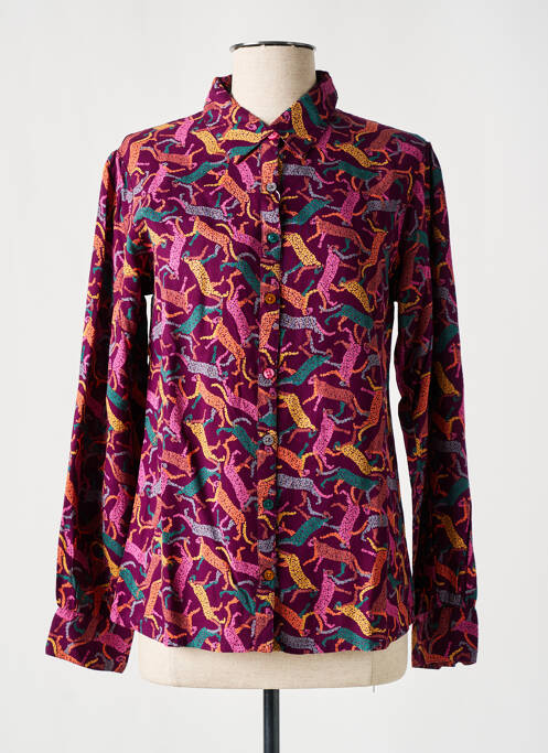 Chemisier tissage popeline manches longues violet AGATHE & LOUISE femme