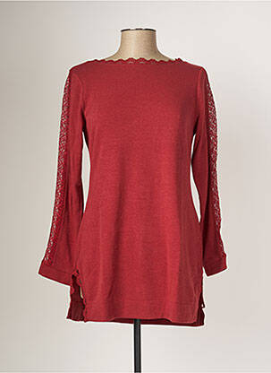 Pull tunique stretch manches longues rouge MALOKA femme