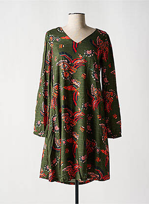 Robe mi-longue imprimé fleurs manches longues vert LA FIANCÉE femme