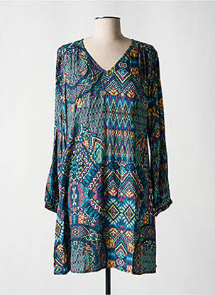 Robe courte fermeture zippée au dos manches longues bleu SURKANA femme
