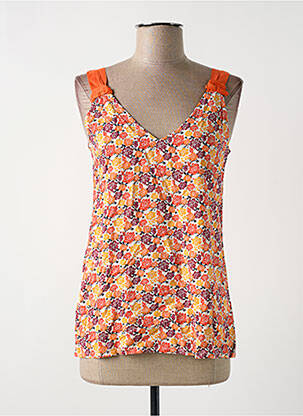 Top col v sans manche orange COTON DU MONDE femme