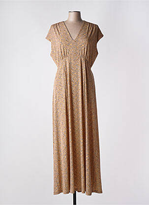 Robe longue imprimé fantaisie manches courtes orange ANDAM femme