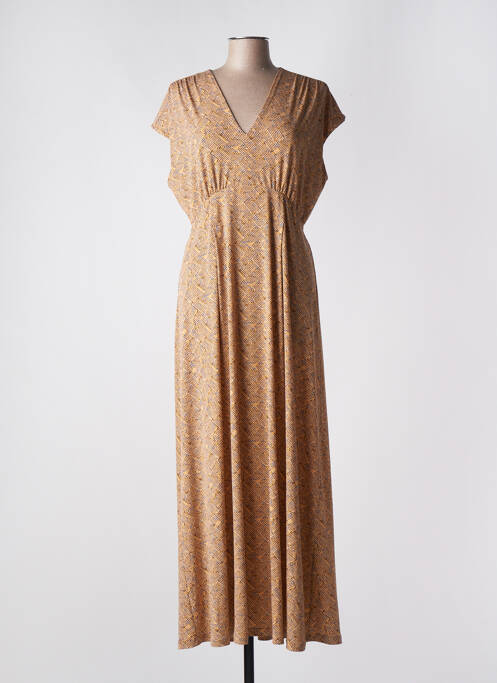Robe longue imprimé fantaisie manches courtes orange ANDAM femme