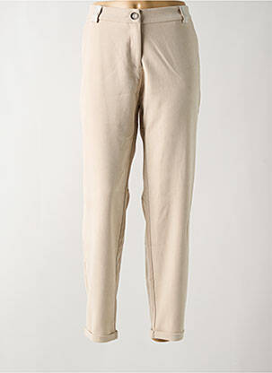 Pantalon chino fermeture zippée sous rabat boutonné taille haute beige EVA KAYAN femme