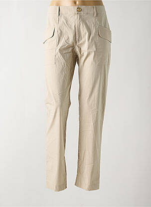 Pantalon slim tissage popeline taille haute beige EVA KAYAN femme