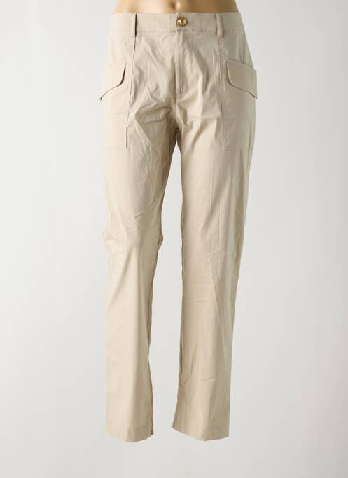 Pantalon slim tissage popeline taille haute beige EVA KAYAN femme