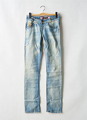 Jeans coupe slim effet usé délavé taille basse bleu KILLAH femme