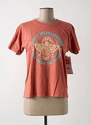 T-shirt imprimé fantaisie manches courtes orange OBEY femme