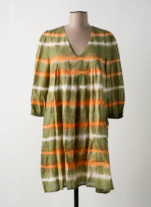 Robe courte manches 3/4 manches 3/4 vert GARANCE femme