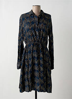 Robe mi-longue coupe fluide manches longues bleu HARTFORD femme