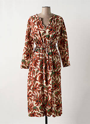 Robe mi-longue imprimé fleurs manches longues marron SOEUR femme
