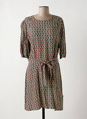 Robe mi-longue imprimé fleurs manches courtes beige BELLEROSE femme