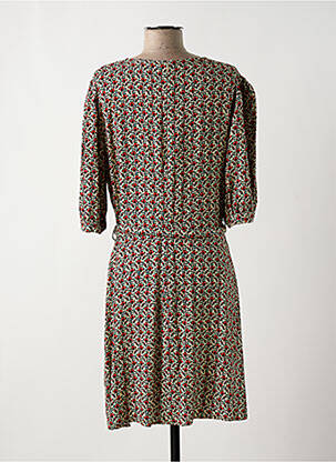 Robe mi-longue imprimé fleurs manches courtes beige BELLEROSE femme
