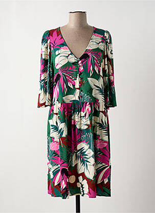 Robe mi-longue coupe fluide manches 3/4 vert DES PETITS HAUTS femme