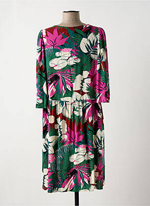 Robe mi-longue imprimé fleurs manches 3/4 vert DES PETITS HAUTS femme