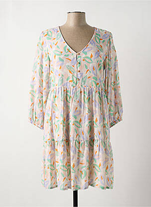 Robe mi-longue imprimé fleurs manches 3/4 beige INDI & COLD femme