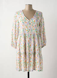 Robe mi-longue imprimé fleurs manches 3/4 beige INDI & COLD femme