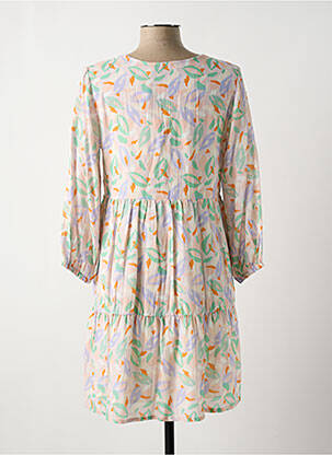 Robe mi-longue imprimé fleurs manches 3/4 beige INDI & COLD femme