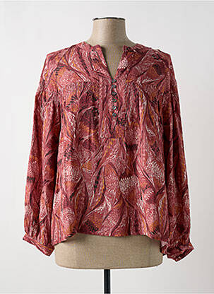 Blouse tissage popeline manches longues rose INDI & COLD femme