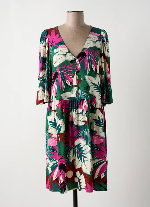 Robe mi-longue coupe fluide manches 3/4 vert DES PETITS HAUTS femme