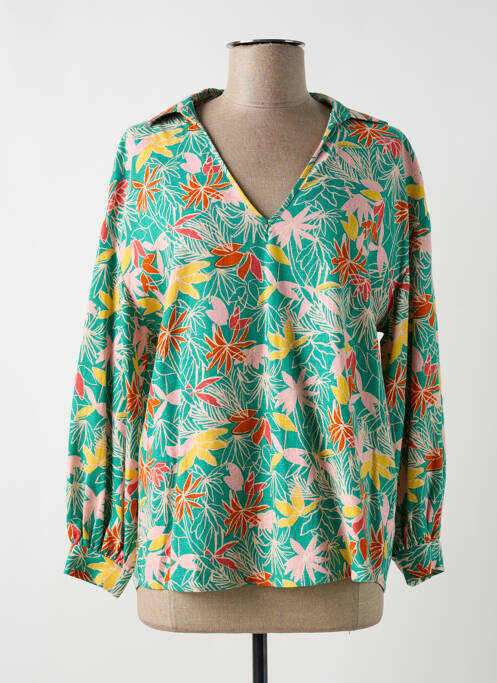 Blouse imprimé fleurs manches longues vert DES PETITS HAUTS femme