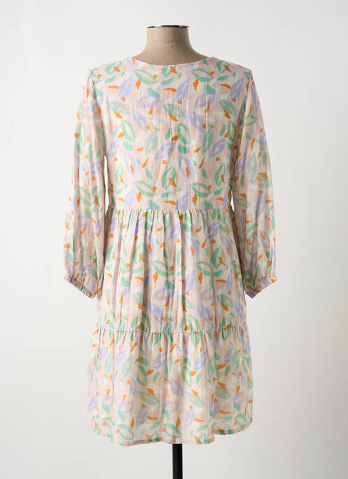 Robe mi-longue imprimé fleurs manches 3/4 beige INDI & COLD femme