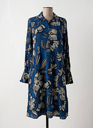 Robe mi-longue imprimé fleurs manches longues bleu HARTFORD femme