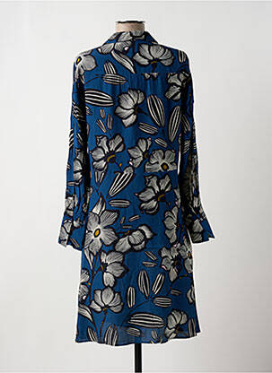 Robe mi-longue imprimé fleurs manches longues bleu HARTFORD femme