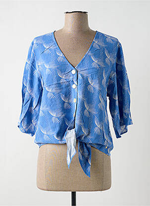Chemisier imprimé fantaisie manches 3/4 bleu DES PETITS HAUTS femme