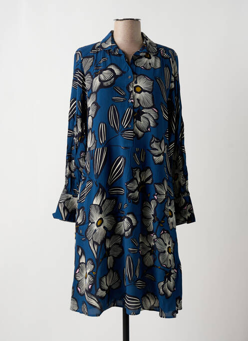 Robe mi-longue imprimé fleurs manches longues bleu HARTFORD femme
