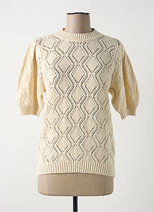 Pull maille ajourée manches courtes beige SECOND FEMALE femme