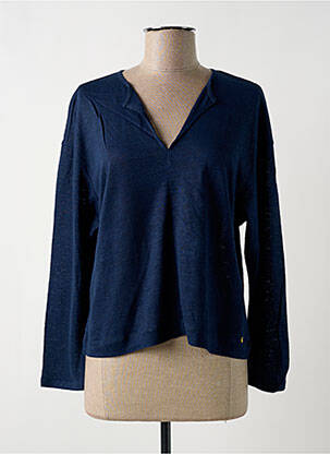 Top col v manches longues bleu DES PETITS HAUTS femme