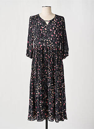 Robe mi-longue imprimé fleurs manches 3/4 noir CONCEPT K femme