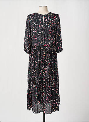 Robe mi-longue imprimé fleurs manches 3/4 noir CONCEPT K femme