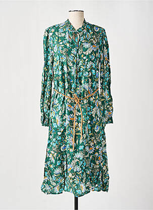 Robe mi-longue imprimé fleurs manches longues vert JULIE GUERLANDE femme