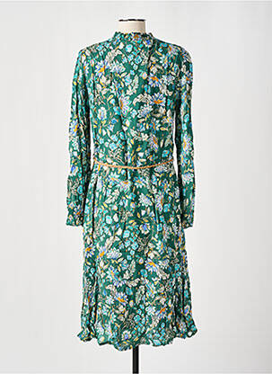 Robe mi-longue imprimé fleurs manches longues vert JULIE GUERLANDE femme
