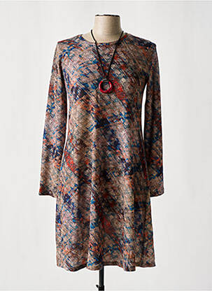 Robe mi-longue coupe fluide manches longues marron TINTA femme
