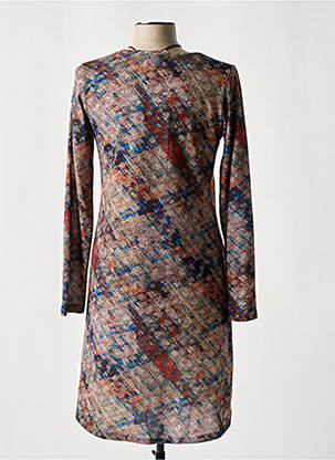 Robe mi-longue coupe fluide manches longues marron TINTA femme
