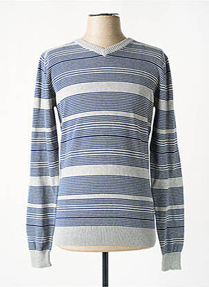 Pull col v manches longues bleu KENVELO homme